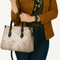 Aotearoa Maori Koru Curves Leather Bag Silver Ferns - Mocha