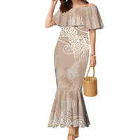Aotearoa Maori Koru Curves Mermaid Dress Silver Ferns - Mocha