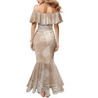 Aotearoa Maori Koru Curves Mermaid Dress Silver Ferns - Mocha