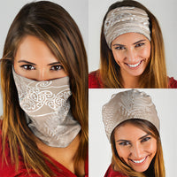 Aotearoa Maori Koru Curves Neck Gaiter Silver Ferns - Mocha