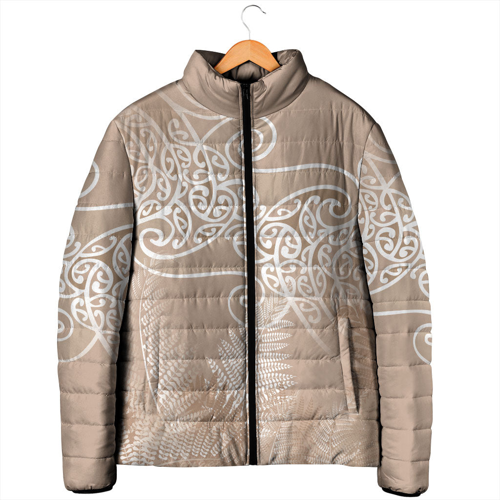 Aotearoa Maori Koru Curves Padded Jacket Silver Ferns - Mocha