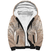 Aotearoa Maori Koru Curves Sherpa Hoodie Silver Ferns - Mocha