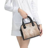 Aotearoa Maori Koru Curves Shoulder Handbag Silver Ferns - Mocha