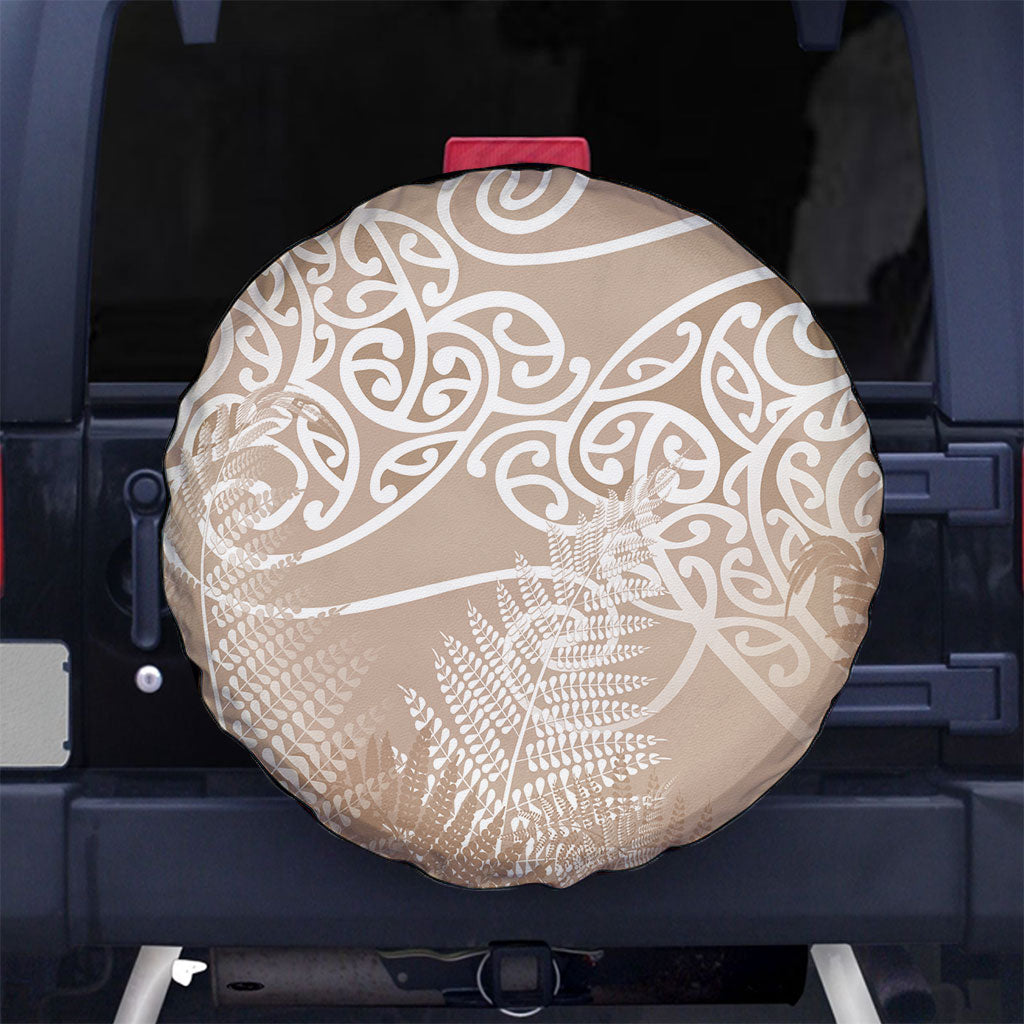 Aotearoa Maori Koru Curves Spare Tire Cover Silver Ferns - Mocha
