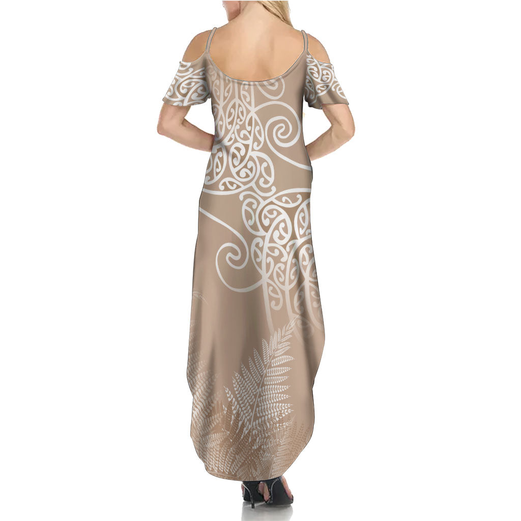Aotearoa Maori Koru Curves Summer Maxi Dress Silver Ferns - Mocha