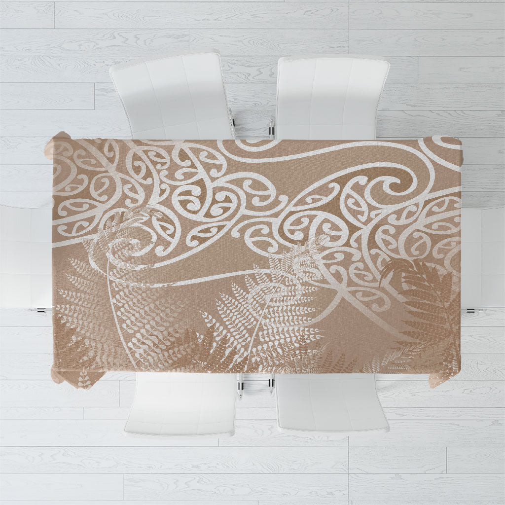 Aotearoa Maori Koru Curves Tablecloth Silver Ferns - Mocha