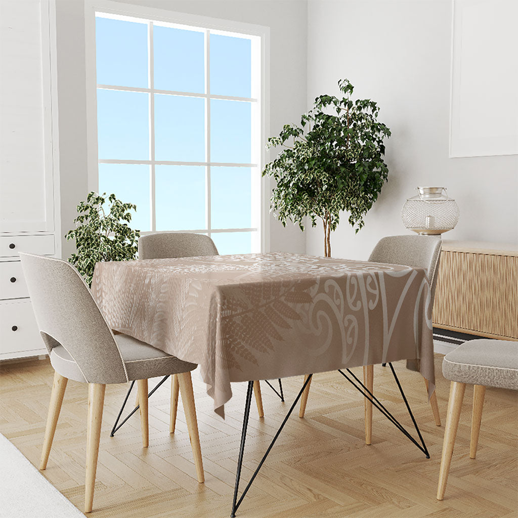 Aotearoa Maori Koru Curves Tablecloth Silver Ferns - Mocha