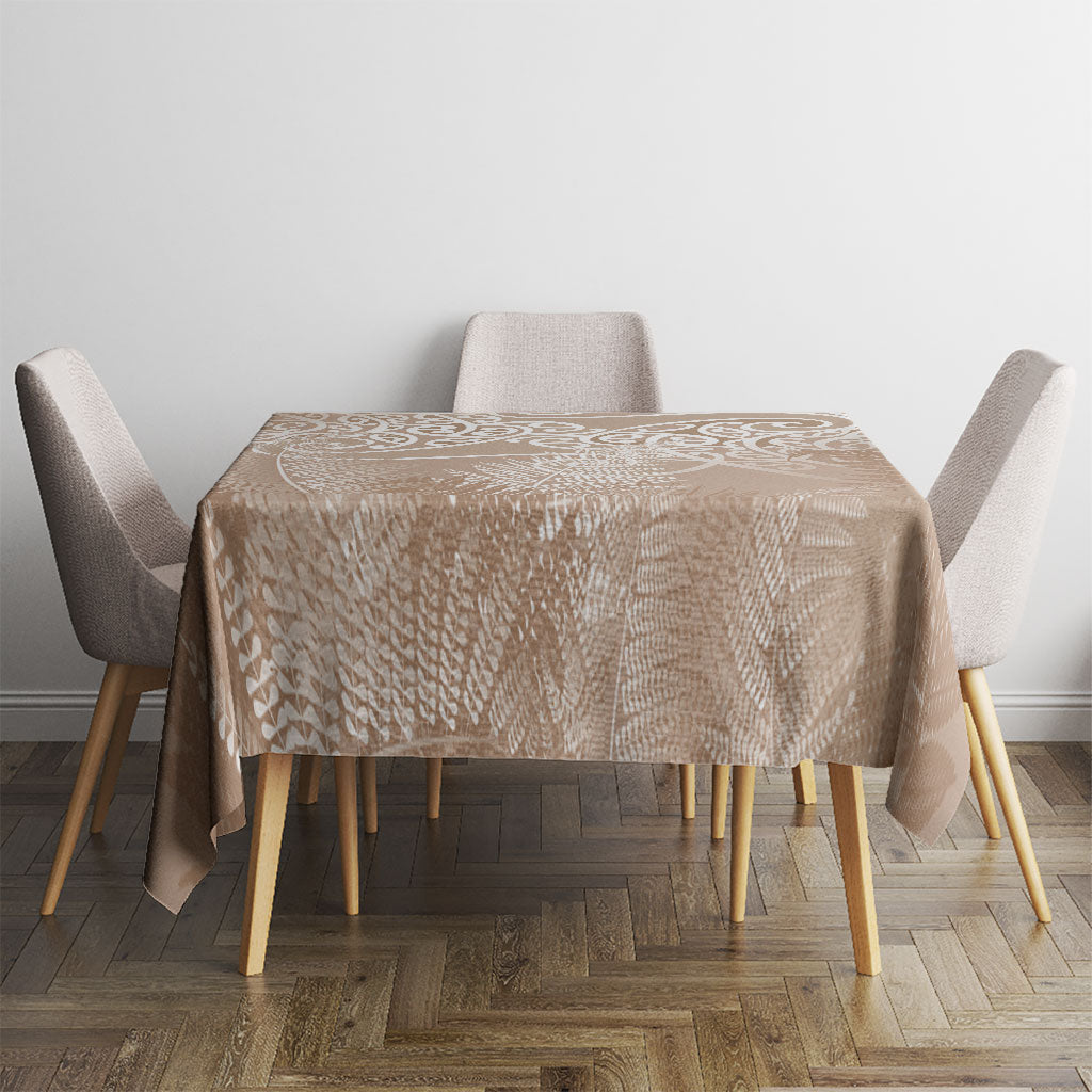 Aotearoa Maori Koru Curves Tablecloth Silver Ferns - Mocha