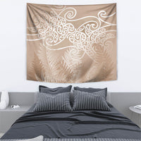 Aotearoa Maori Koru Curves Tapestry Silver Ferns - Mocha