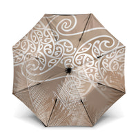 Aotearoa Maori Koru Curves Umbrella Silver Ferns - Mocha