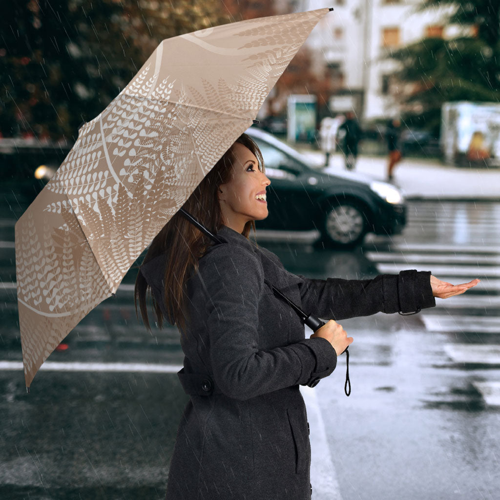 Aotearoa Maori Koru Curves Umbrella Silver Ferns - Mocha