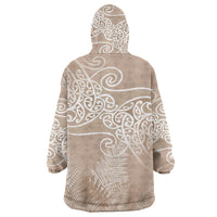 Aotearoa Maori Koru Curves Wearable Blanket Hoodie Silver Ferns - Mocha