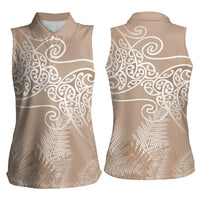 Aotearoa Maori Koru Curves Women Sleeveless Polo Shirt Silver Ferns - Mocha