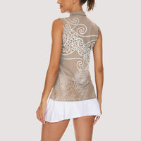 Aotearoa Maori Koru Curves Women Sleeveless Polo Shirt Silver Ferns - Mocha