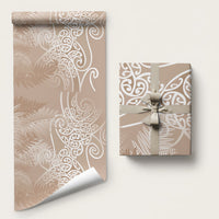 Aotearoa Maori Koru Curves Wrapping Paper Silver Ferns - Mocha