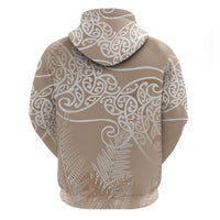 Aotearoa Maori Koru Curves Zip Hoodie Silver Ferns - Mocha