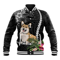 Personalised Polynesian Dog Baseball Jacket Corgi Mix Tropical Flowers LT7 Unisex Black - Polynesian Pride