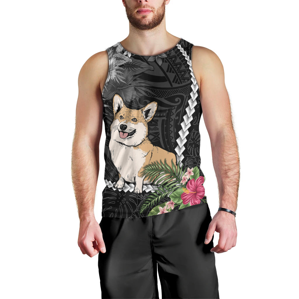 Personalised Polynesian Dog Men Tank Top Corgi Mix Tropical Flowers LT7 - Polynesian Pride