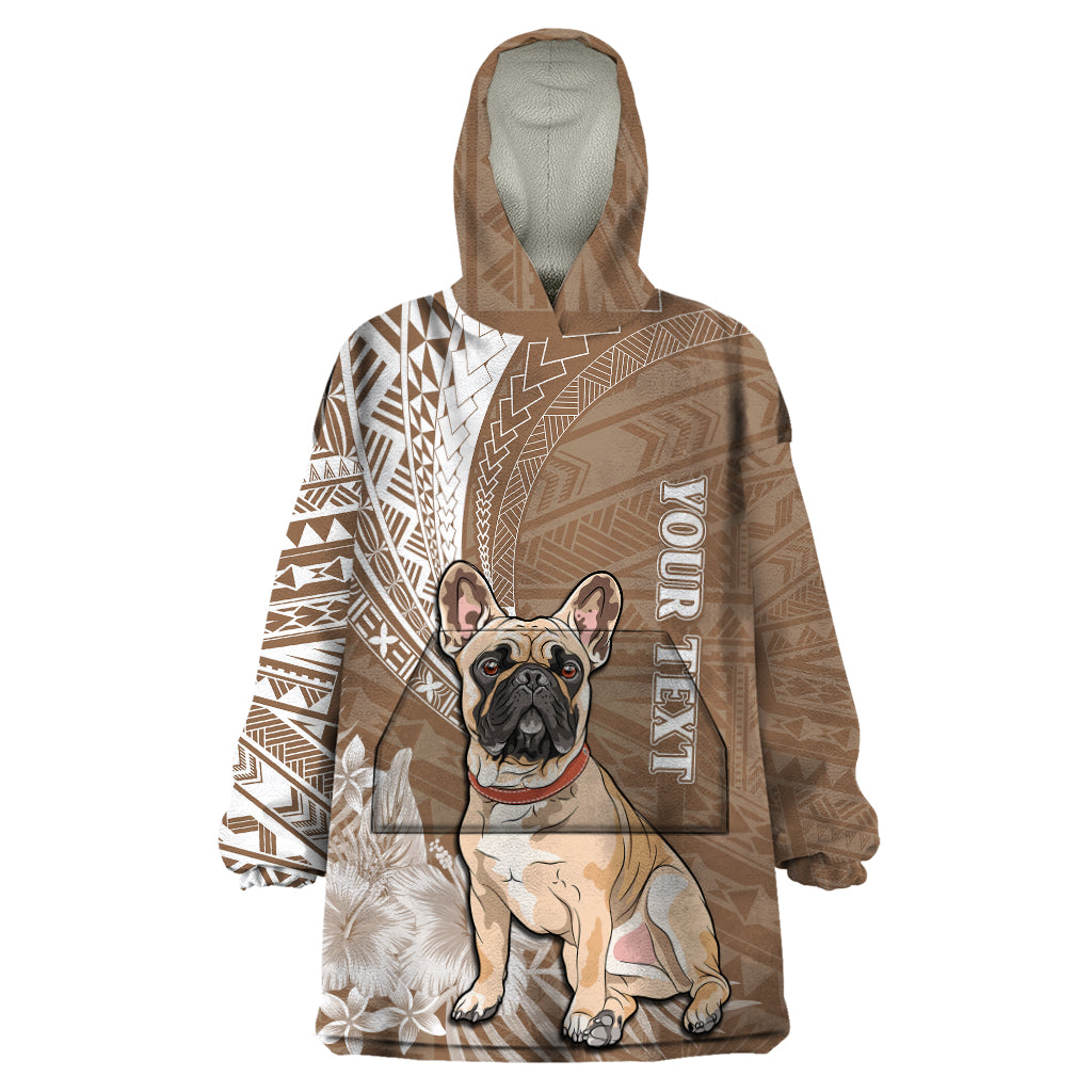 Personalised Polynesian Pacific Bulldog Wearable Blanket Hoodie With Brown Hawaii Tribal Tattoo Patterns LT7 One Size Brown - Polynesian Pride