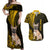 Personalised Polynesian Pacific Bulldog Couples Matching Off Shoulder Maxi Dress and Hawaiian Shirt With Gold Hawaii Tribal Tattoo Patterns LT7 Gold - Polynesian Pride