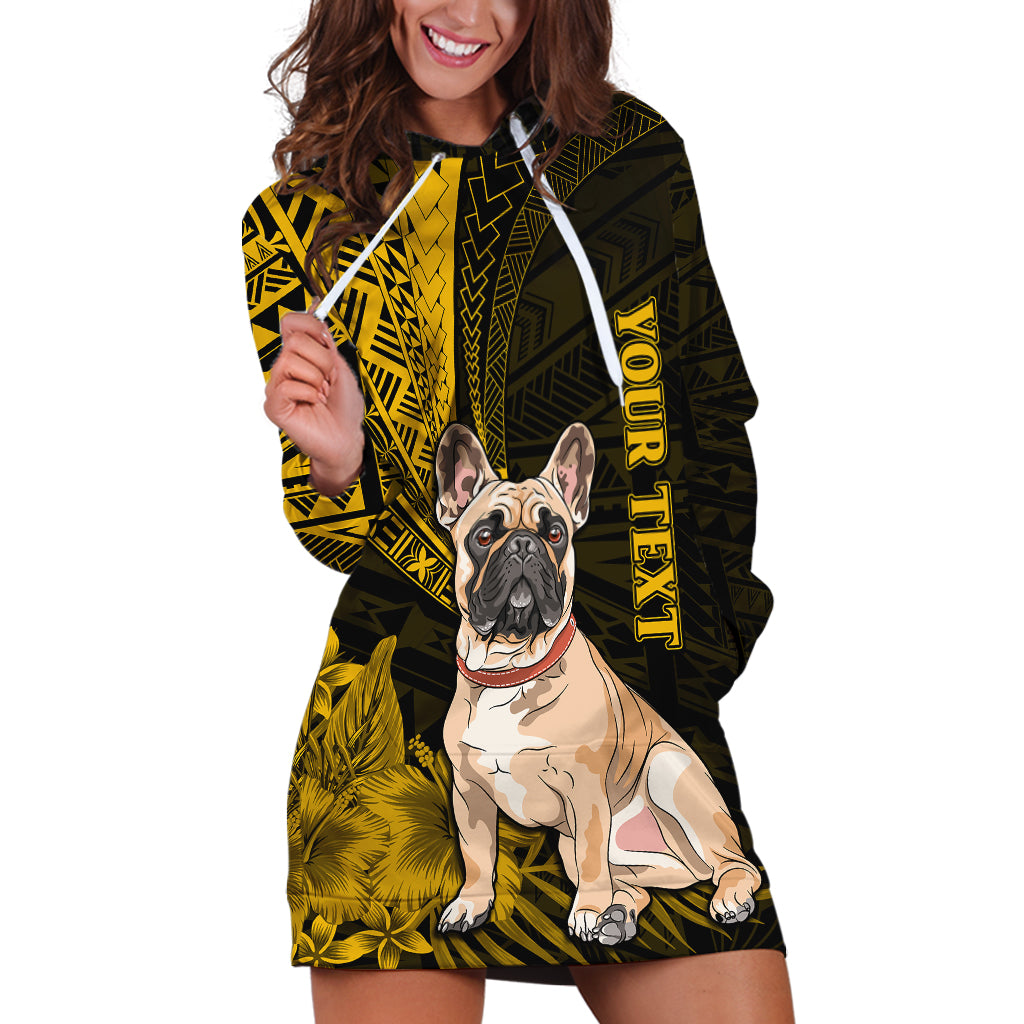 Personalised Polynesian Pacific Bulldog Hoodie Dress With Gold Hawaii Tribal Tattoo Patterns LT7 Gold - Polynesian Pride