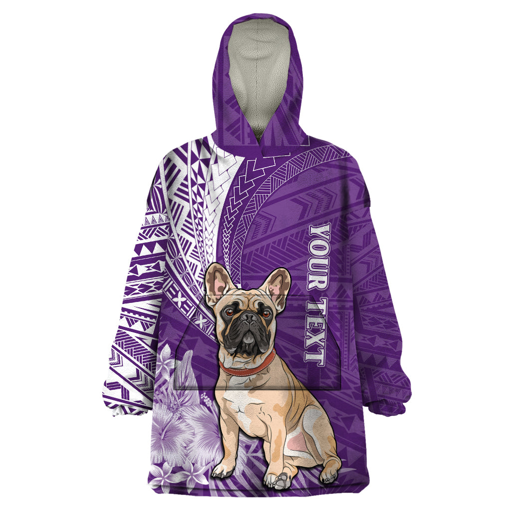 Personalised Polynesian Pacific Bulldog Wearable Blanket Hoodie With Violet Hawaii Tribal Tattoo Patterns LT7 One Size Purple - Polynesian Pride