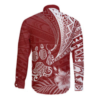 Personalised Polynesian Pacific Bulldog Long Sleeve Button Shirt With Red Hawaii Tribal Tattoo Patterns LT7 - Polynesian Pride