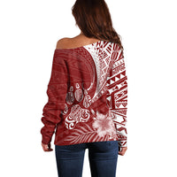 Personalised Polynesian Pacific Bulldog Off Shoulder Sweater With Red Hawaii Tribal Tattoo Patterns LT7 - Polynesian Pride