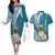 Personalised Polynesian Pacific Bulldog Couples Matching Off The Shoulder Long Sleeve Dress and Hawaiian Shirt With Teal Hawaii Tribal Tattoo Patterns LT7 Teal - Polynesian Pride