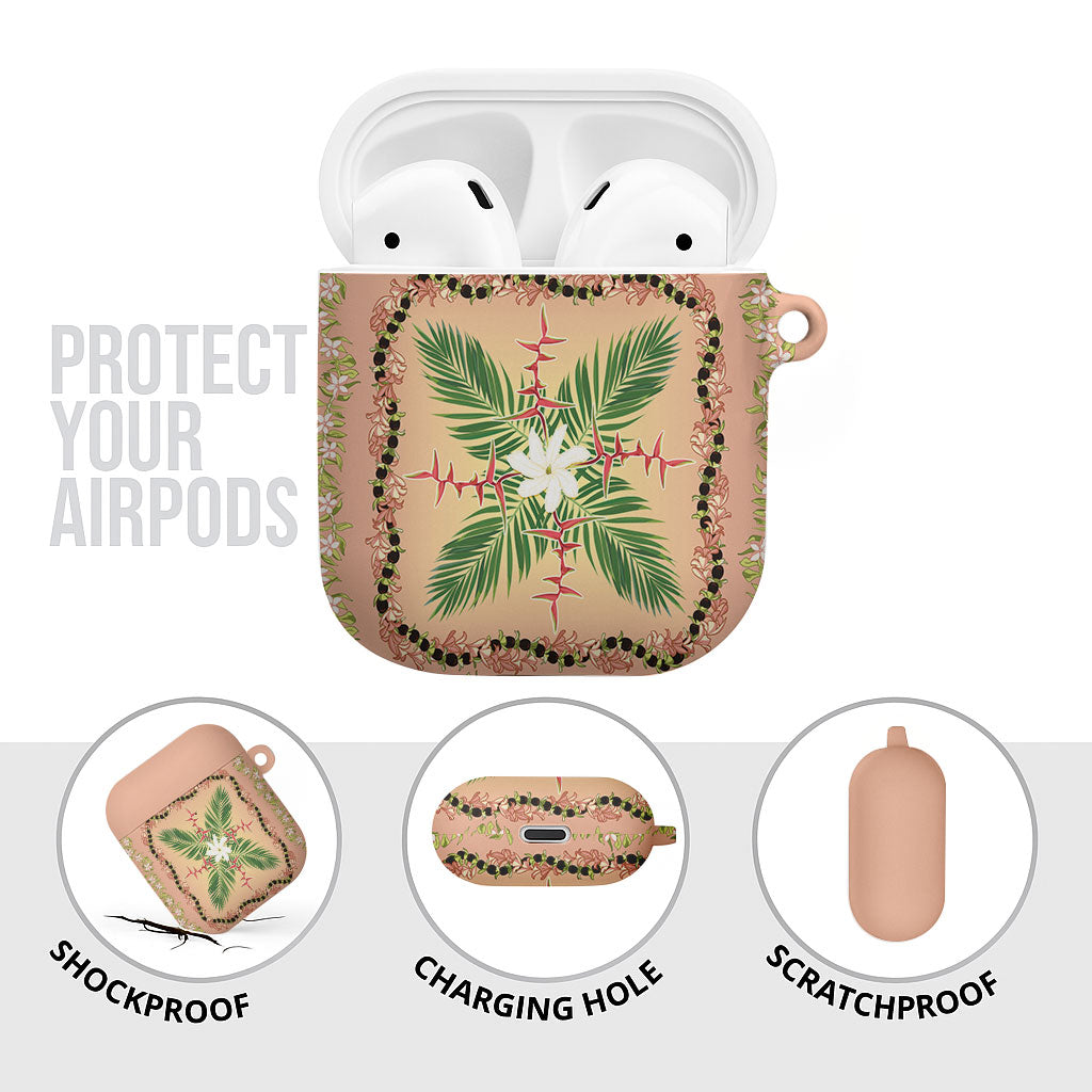 Hawaii Quilt Inspired Collection Aloha Flowers AirPods Case Maile - Kukui Nut Lei