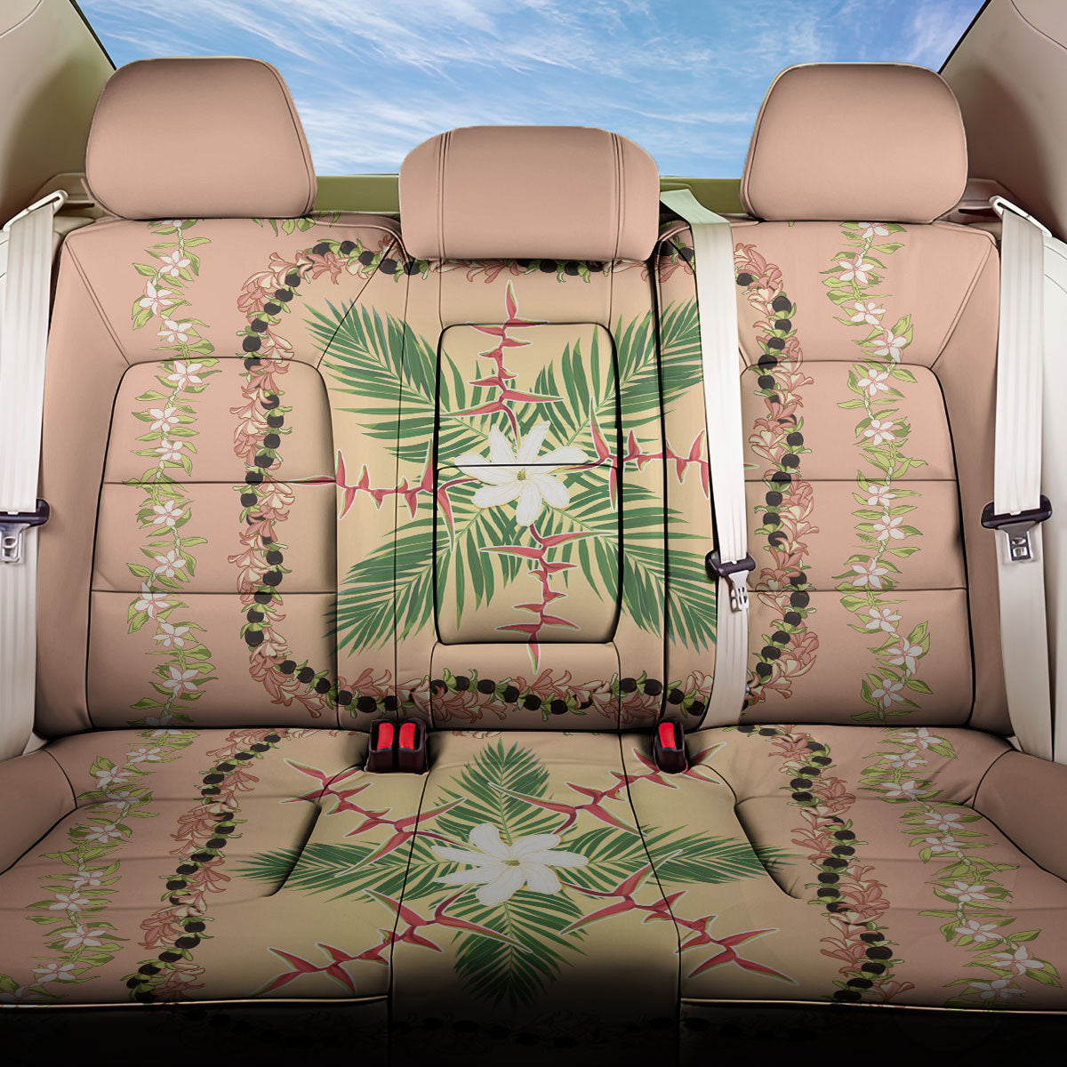 Hawaii Quilt Inspired Collection Aloha Flowers Back Car Seat Cover Maile - Kukui Nut Lei