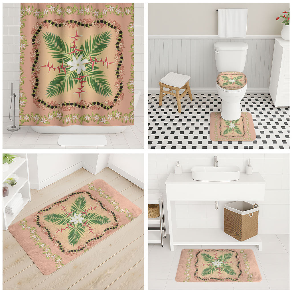 Hawaii Quilt Inspired Collection Aloha Flowers Bathroom Set Maile - Kukui Nut Lei