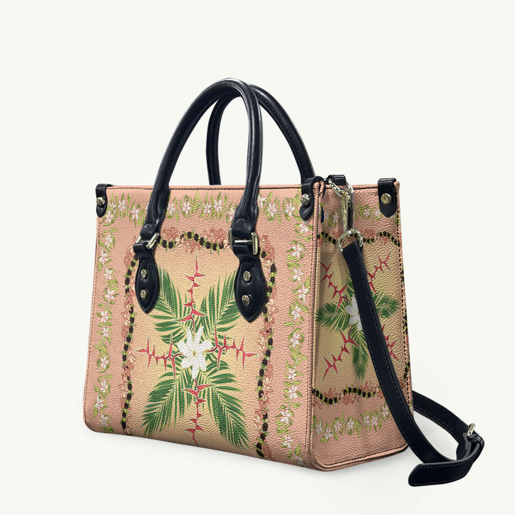 Hawaii Quilt Inspired Collection Aloha Flowers Leather Bag Maile - Kukui Nut Lei LT7 Coral Pink - Polynesian Pride