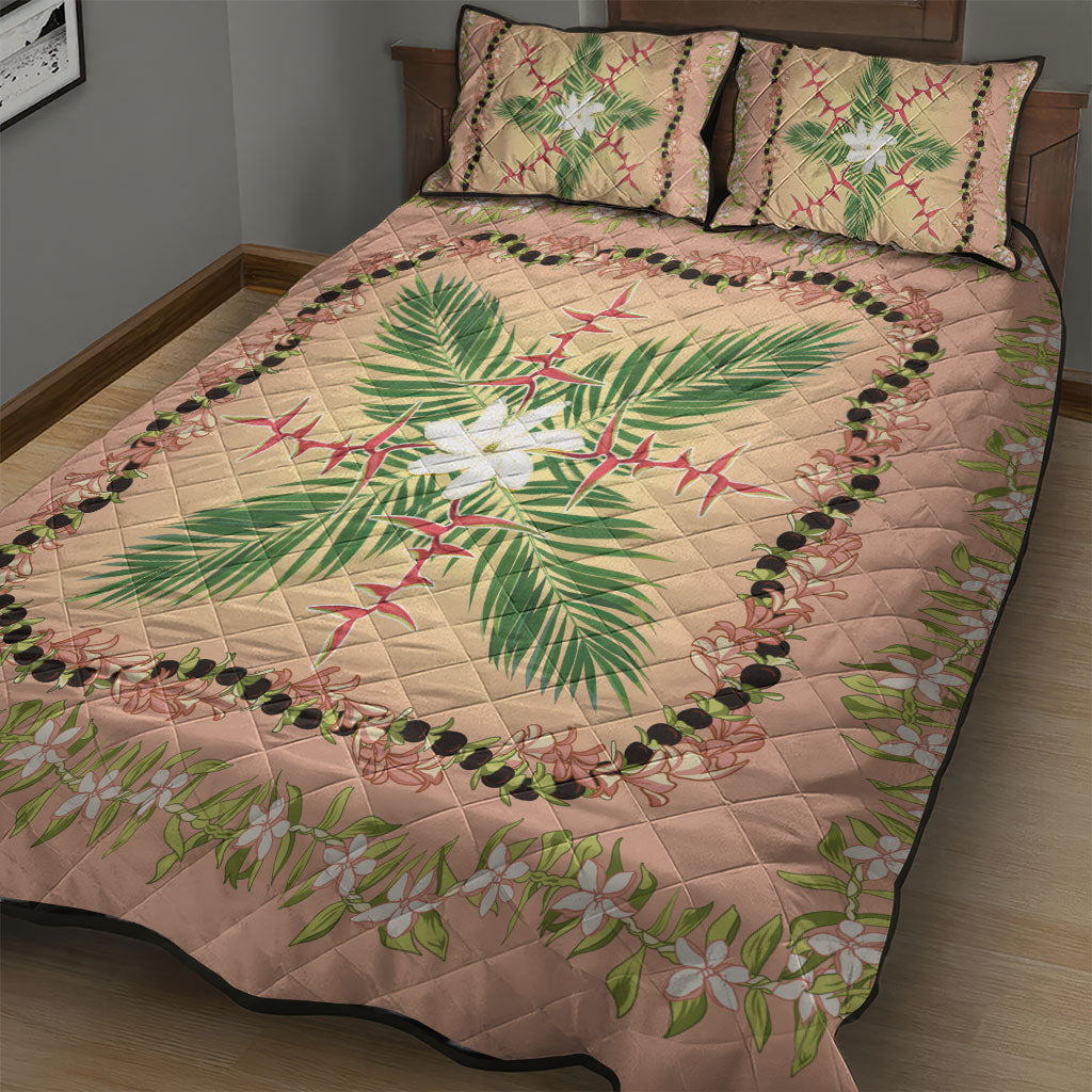 Hawaii Quilt Inspired Collection Aloha Flowers Quilt Bed Set Maile - Kukui Nut Lei