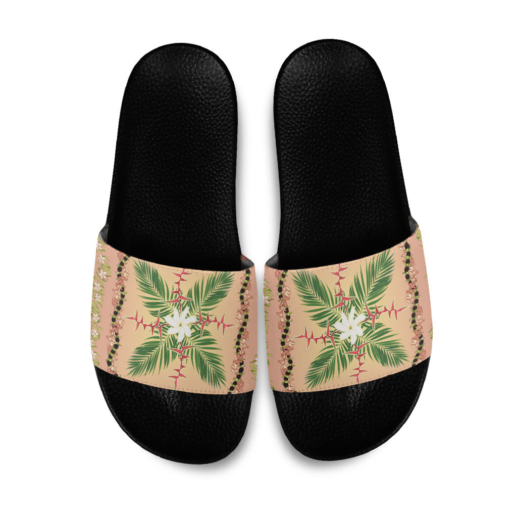 Hawaii Quilt Inspired Collection Aloha Flowers Slide Sandals Maile - Kukui Nut Lei LT7 Coral Pink - Polynesian Pride