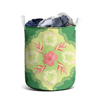 Hawaii Quilt Inspired Collection Aloha Flowers Laundry Basket Plumeria - Ti Leaf Lei