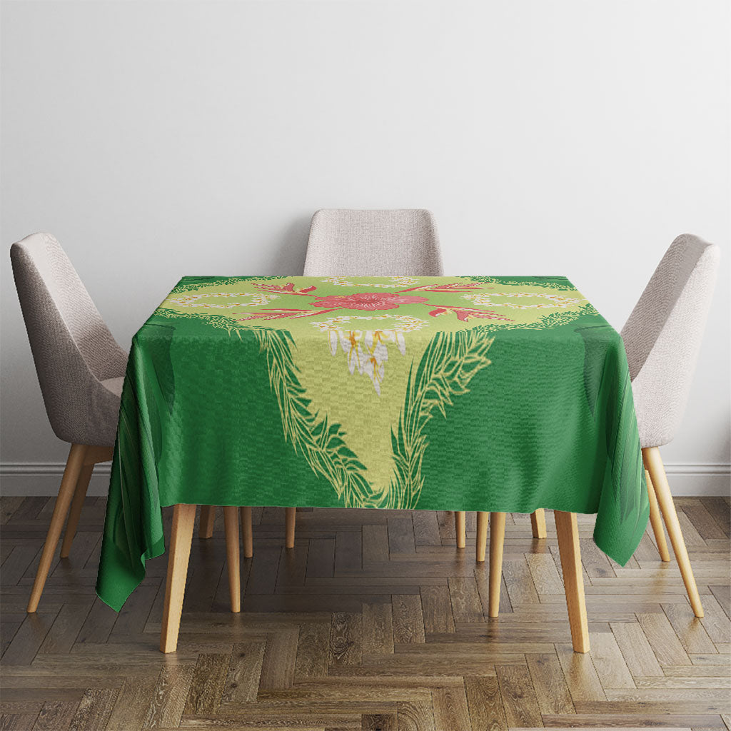 Hawaii Quilt Inspired Collection Aloha Flowers Tablecloth Plumeria - Ti Leaf Lei