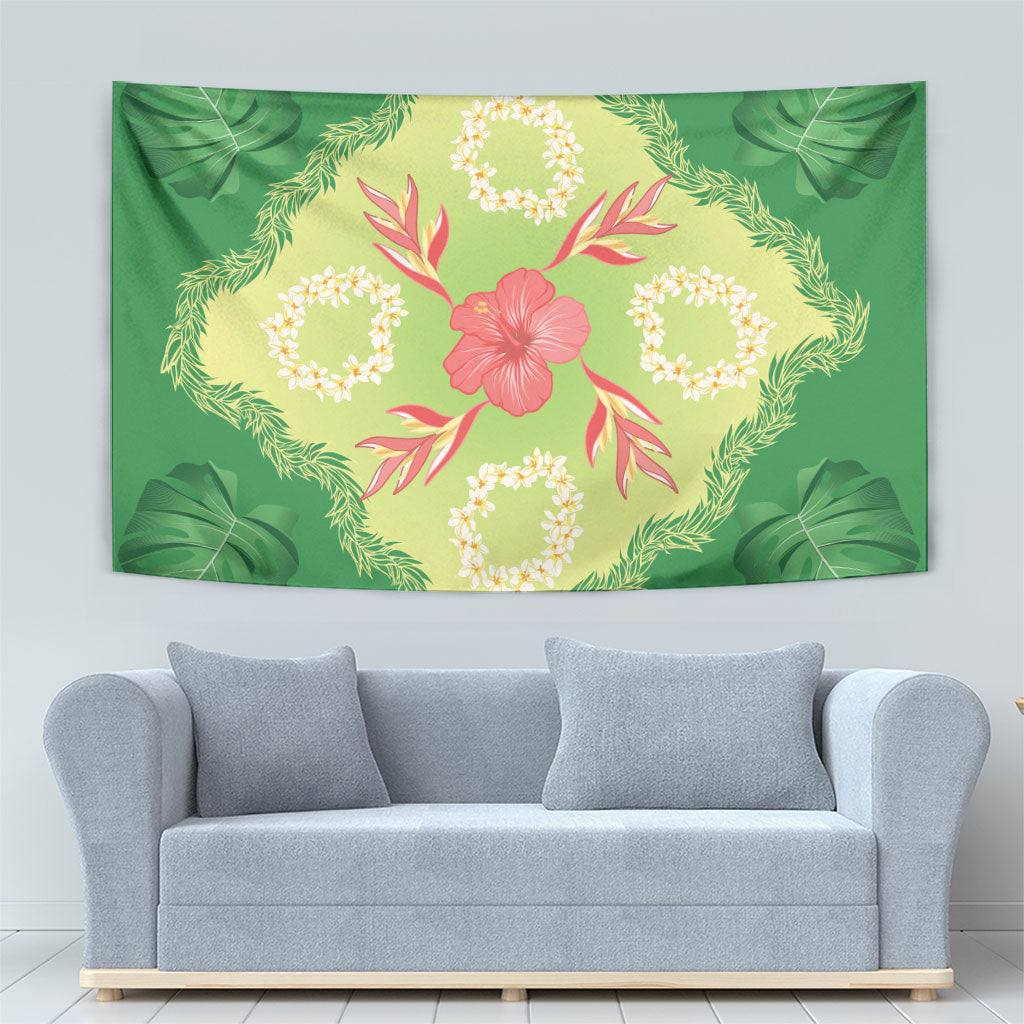 Hawaii Quilt Inspired Collection Aloha Flowers Tapestry Plumeria - Ti Leaf Lei