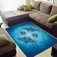 Hawaii Quilt Inspired Collection Aloha Sea Area Rug Manta Ray and Turtles