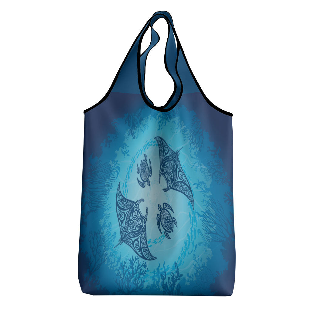 Hawaii Quilt Inspired Collection Aloha Sea Grocery Bag Manta Ray and Turtles
