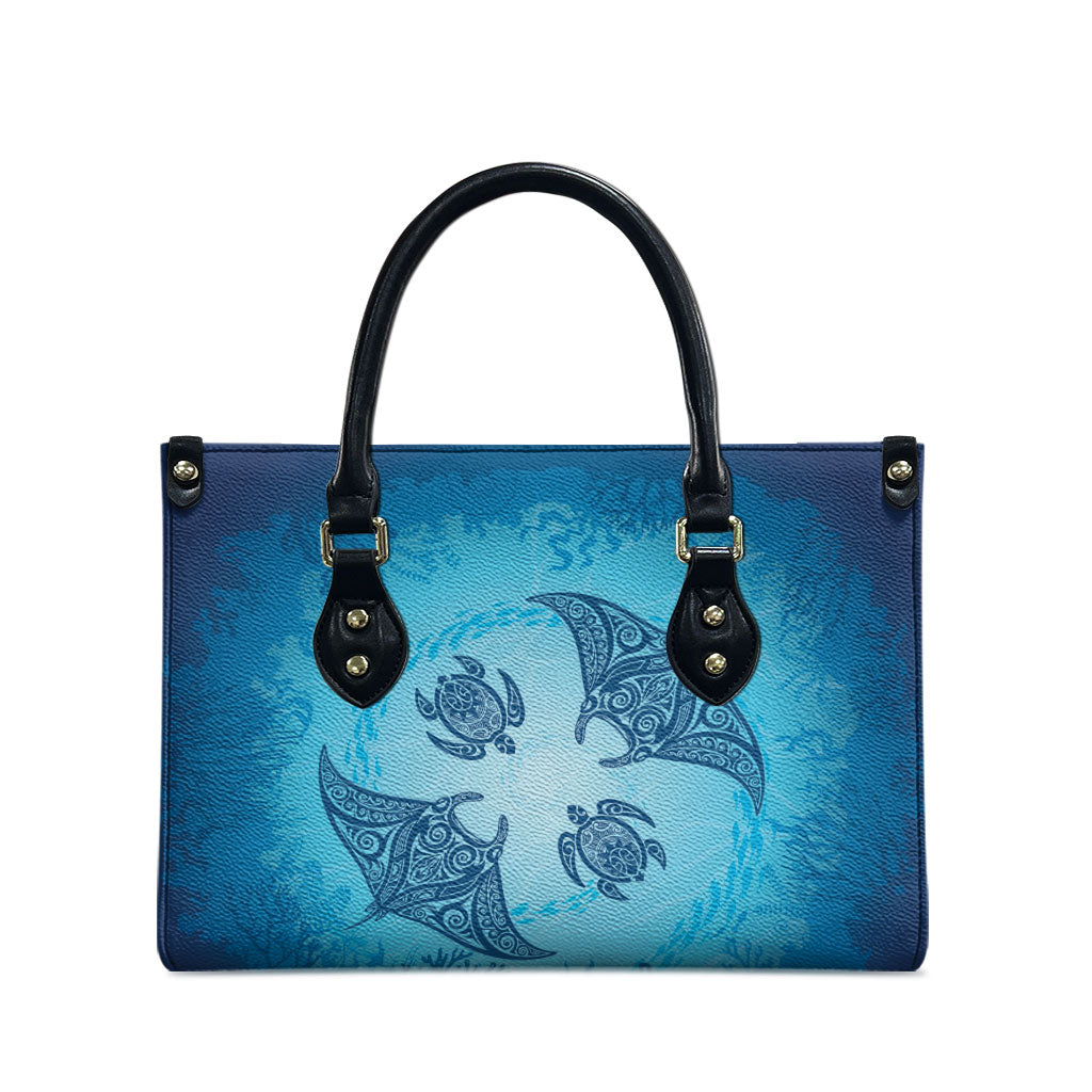 Hawaii Quilt Inspired Collection Aloha Sea Leather Bag Manta Ray and Turtles
