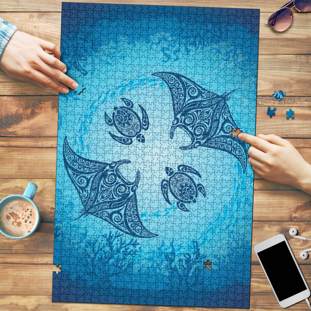 Hawaii Quilt Inspired Collection Aloha Sea Puzzle Manta Ray and Turtles