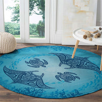 Hawaii Quilt Inspired Collection Aloha Sea Round Carpet Manta Ray and Turtles