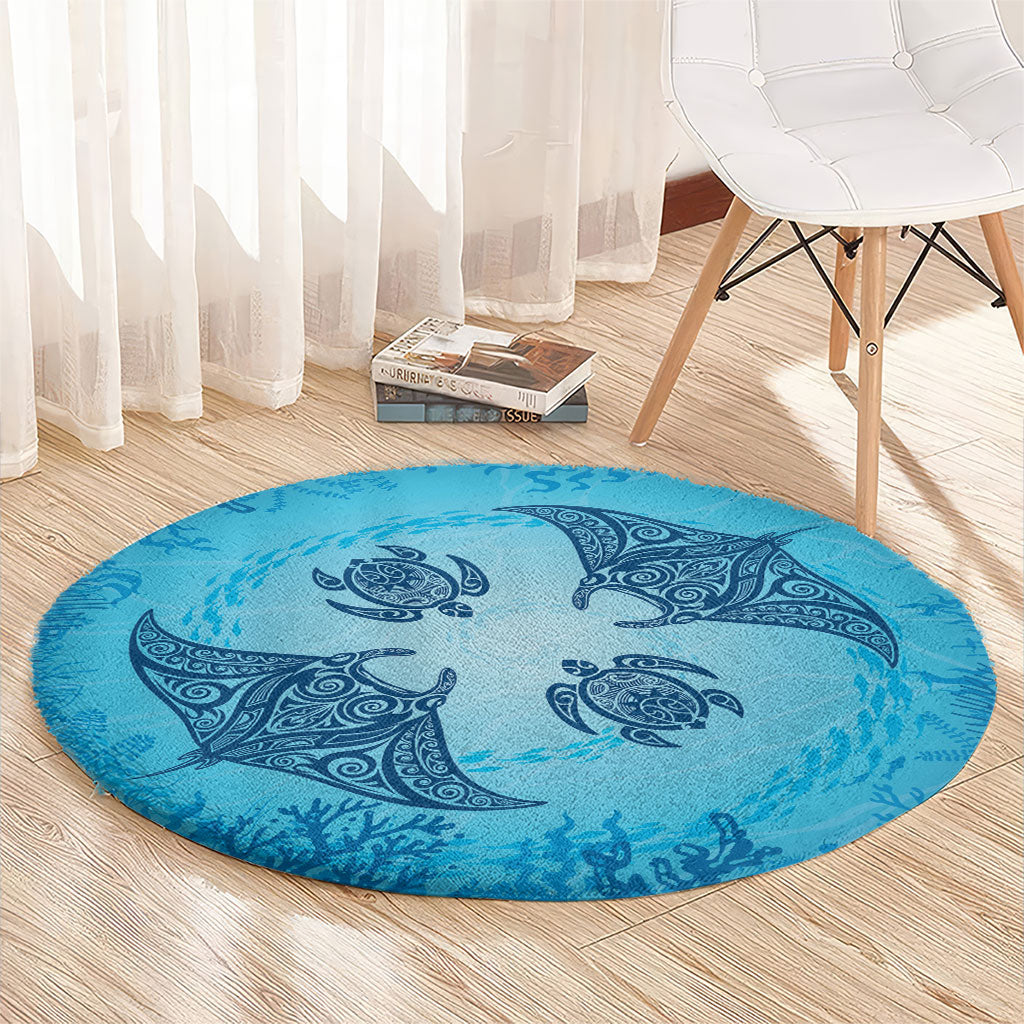 Hawaii Quilt Inspired Collection Aloha Sea Round Carpet Manta Ray and Turtles
