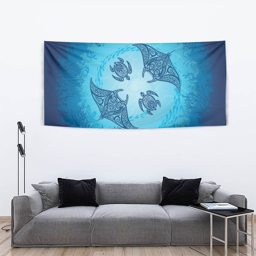 Hawaii Quilt Inspired Collection Aloha Sea Tapestry Manta Ray and Turtles