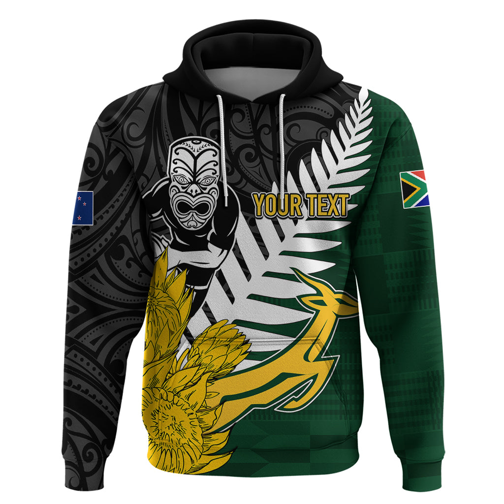 Personalised New Zealand Vs South Africa Rugby Hoodie Rivals - Tribal Style LT7 Black Green - Polynesian Pride