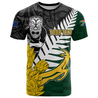 Personalised New Zealand Vs South Africa Rugby T Shirt Rivals - Tribal Style LT7 Black Green - Polynesian Pride