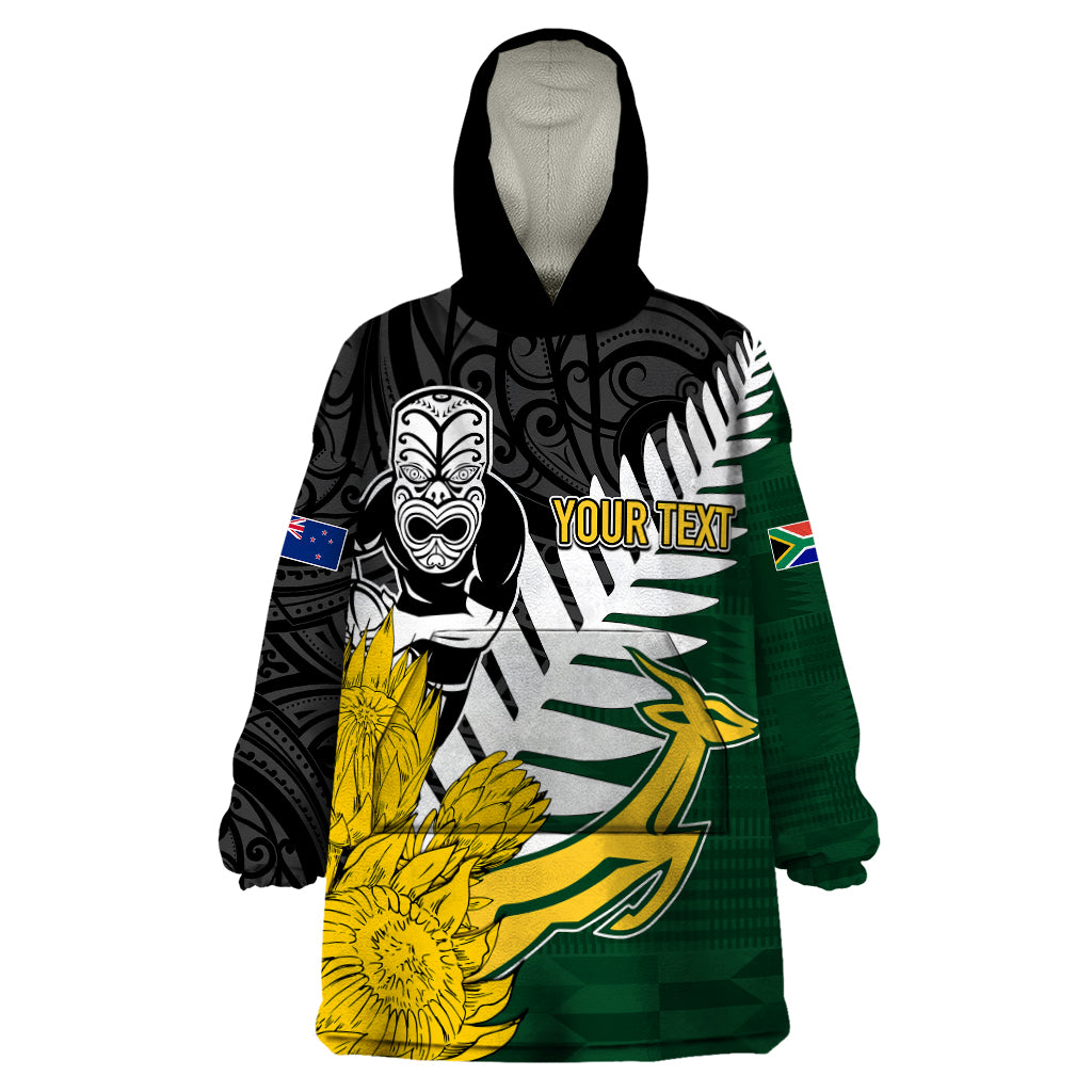 Personalised New Zealand Vs South Africa Rugby Wearable Blanket Hoodie Rivals - Tribal Style LT7 One Size Black Green - Polynesian Pride