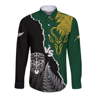 Personalised New Zealand Vs South Africa Rugby Long Sleeve Button Shirt Rivals Dynamics LT7 Unisex Black Green - Polynesian Pride