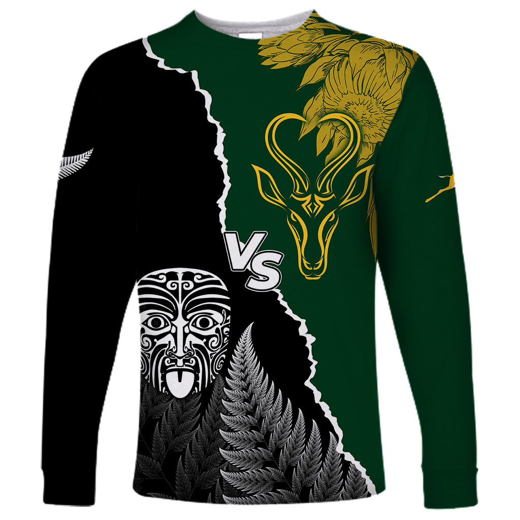 Personalised New Zealand Vs South Africa Rugby Long Sleeve Shirt Rivals Dynamics LT7 Unisex Black Green - Polynesian Pride